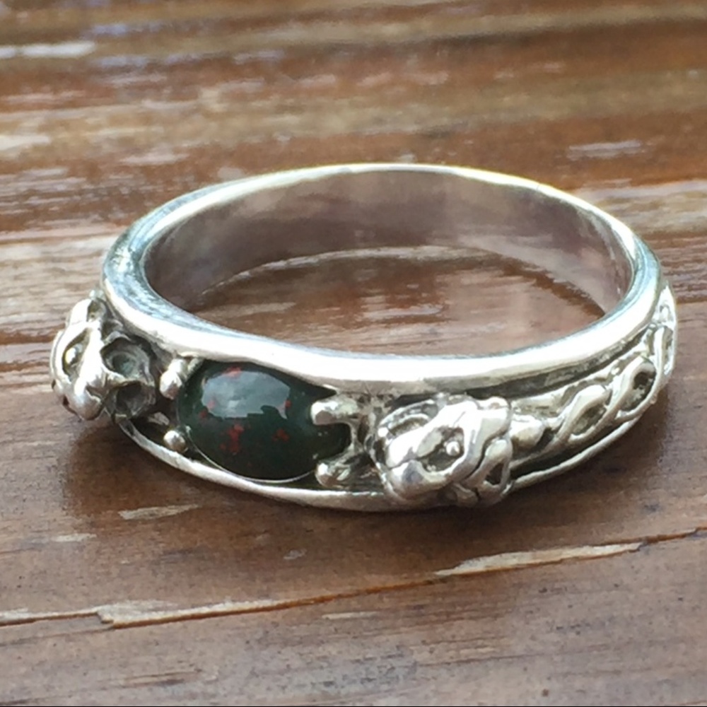 LION head Ring .925 Sterling Silver w/ genuine Bloodstone gem Celtic Lion USA - Picture 1 of 10
